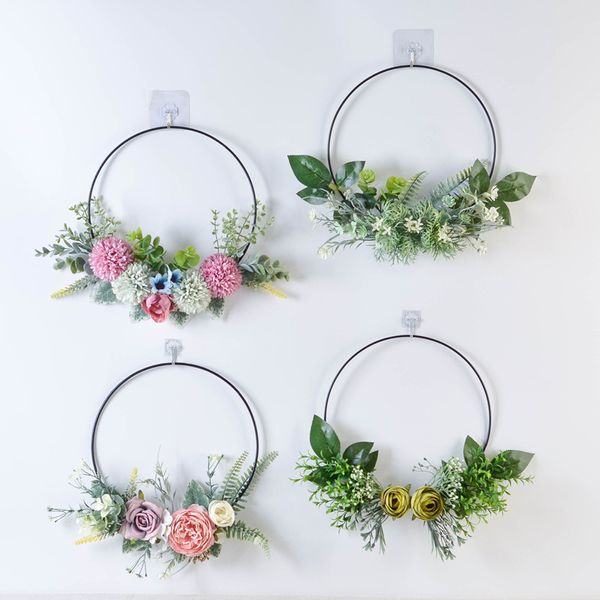 Guirnalda de flores artificiales de 25 CM de diámetro, rosa, peonía, guirnalda de mano para dama de honor, decoración colgante de pared para puerta de fiesta de boda