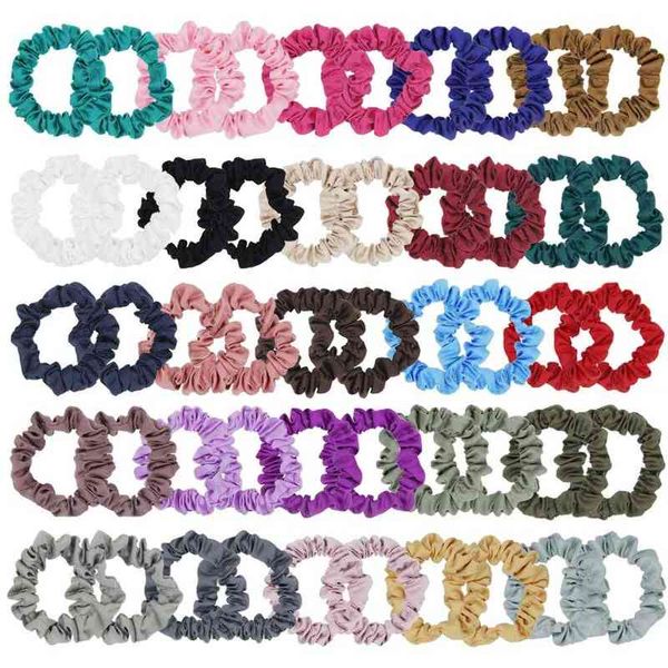 25 couleurs paquet de 12 chouchous en satin bandes de cheveux élastiques porte-queue de cheval accessoires pour cheveux noir/mélange de couleurs attaches pour cheveux AA220323