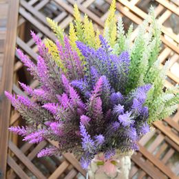 25 Heads Provence Lavender Artificial Flower Bouquet Gesimuleerde Flocking Green Plant ingemaakt voor bruiloft Woondecoratie 100 stuks