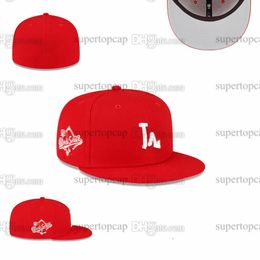 25 Gorras cerradas completas de béisbol para hombres "Los Ángeles Color rojo Sombrero Hombres Mujeres Todos los equipos Deporte 2023 World Heart Sombreros ajustados Serie Ed Love Hustle Flowers F15-11