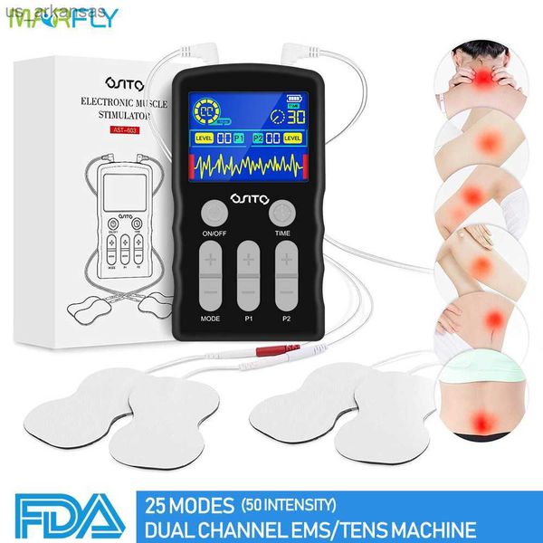 25 Modes Dual Channel Physiotherapy Tens Unit Eletric Muscle Stimulator EMS Digital Pulse Body Massager Acupuncture Soulagement de la douleur L230523