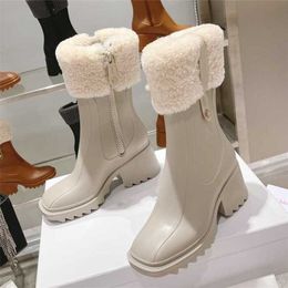 25% de réduction Chaussures de sport 2024 Asigos Fashion Rain New Square Head Mid Barrel Lamb Fleece Bottom Talon épais Side Zipper Martin Boots