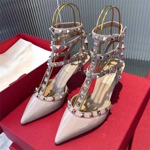 25% OFF Chaussures de sport 2024 Famille Rivet pointu talons hauts nouveau sexy en cuir véritable Liuding mince talon sangle sandales demoiselle d'honneur chaussures de mariage fille