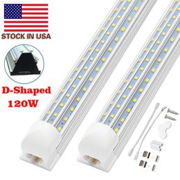 Paquete de 25 tubos de luz LED T8 integrados en forma de D de doble fila, 8 pies, blanco frío, blanco cálido, 120 W, lente transparente esmerilada