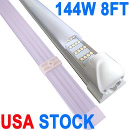 Crestech Lot de 25 lampes d'atelier LED T8 2,4 m 144 W 6500 K lumière du jour blanc connectable avec tube intégré avec couvercle laiteux, barre lumineuse LED pour garage, atelier, établi