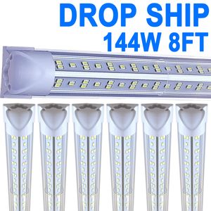 25-pack LED T8-winkelverlichting 8FT 144W 6500K daglichtwit koppelbare LED-geïntegreerde buisverlichting met heldere afdekking, LED-balkverlichting voor garage, werkplaats, werkbanken crestech