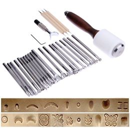 Freeshipping 25 pcs / lot artisanat en cuir sculpture couteau lame outils timbres pour couture marteau en cuir gaufrage biseau kit bricolage cuir Vujq