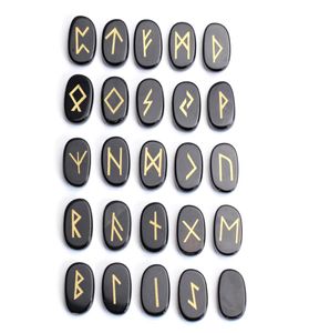 25 pièces naturelles noir obsidien sculpté cristal reiki guérison palmier pierres gravées lettrage païen avec des pierres de rune de wiccan avec un F2659650