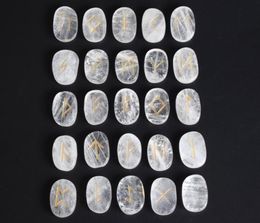 25 pièces Natural Clear Quartz sculpté Crystal Reiki guérison Palm Palm Stone gravée Lettrage païen Wiccan Rune Stones Set avec un 3036103