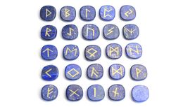 25 piezas Lapis Natural Lazuli Cristal tallado Reiki Curring Palm Stones grabadas Pagan Lettering Wiccan Rune Stones con un Fre2651071