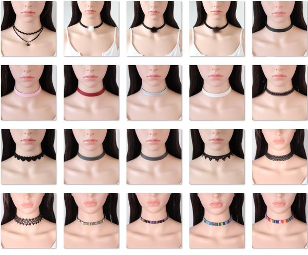 25 Styles Vente Chaude Multi-Couche Tatouage Ras Du Cou Charme Long Gland Réglable Pendentifs Colliers pour Femmes Noir Dentelle Sautoirs