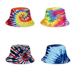25 Styles Tie Dye Bucket Hat Caps Unisex gradiënt Sunhat met platte top Fashion Outdoor Hiphop Cap Kids Beach Sun Hats8780849