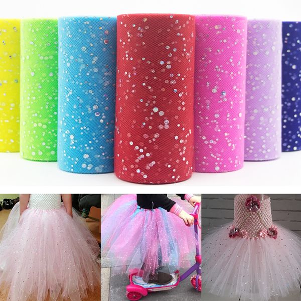 25 yards 15 cm paillettes paillettes tulle rouleau tutu tissu décoration de mariage organza laser bricolage artisanat fête d'anniversaire fournitures blanc C0927