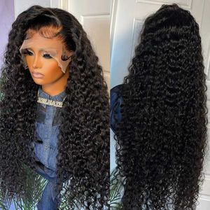 250% 40 pouces de profondeur de dentelle de dentelle avant perruques de cheveux humains brésiliens brésiliens Curly 13x4 Frontal Wigless Wig For Women Synth