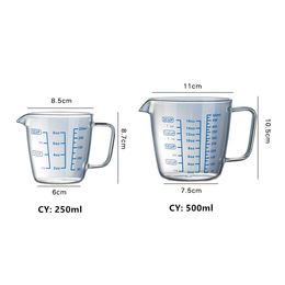 250/500 ml de verre à mesurer la tasse de lait de lait à chaleur en verre résistant à la chaleur mesure Jug Creamer Scale tasse de thé à thé Pichet micro-ondes