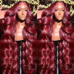 250% Body Wave Bourgondië 13x4 HD Lace Frontale Haarpruik voor vrouwen 7x5 Ready To Wear Go Glueless 99J Lace Front Braziliaanse pruik