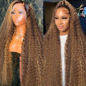 250 densité 30 pouces Highlight Honey Brown Curly Lace Lace Ferment Hoils Wigs 13x6 13x4 Ombre Colored Wave Frontal Wig 240408