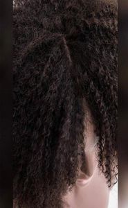 250 densité Afro crépus bouclés dentelle avant perruques de cheveux humains avec frange courte Bob dentelle frontale perruque pour les femmes pleine 4B 4C Dolago Black1142500
