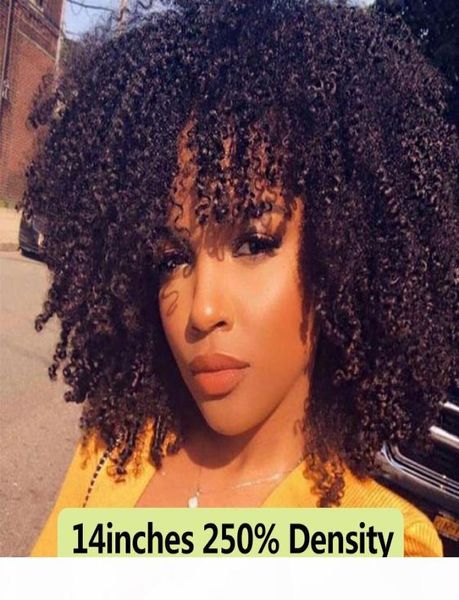 Perruque Bob Lace Frontal Wig naturelle, cheveux humains, Afro, crépus et bouclés, avec frange, densité 250, Full 4B 4C, noir, pour femmes, 6278614