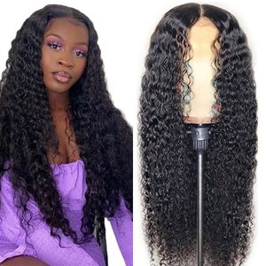 250 densité Brésilienne Brésilienne Deep Wave Lace Fermeure Wigs 4x4 Frontal Human Hair Wig for Women