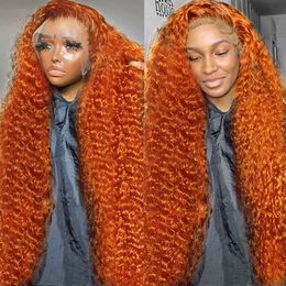 250 Dichtheid Orange Ginger 13x6 HD Transparante Deep Wave Frontale Haarhaar Wig 30 40 inch 13x4 Lace Front Pruiken voor vrouwen