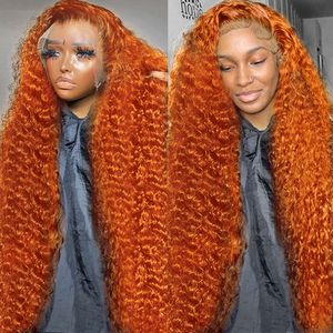 250 densité Orange Ginger 13x6 HD Wig à cheveux humains frontaux de poils frontaux transparents 30 40 pouces 13x4 Pernes avant en dentelle pour femmes