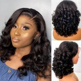 250% Dichtheid Ruwe Super Dubbelgetrokken Vietnamese Menselijk Haar Pruiken 18 "Bouncy Wave 13x4 Lace Front Virgin pre Geplukt