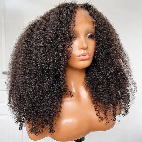 250% de densité courte Bob Afro bouclés perruque de cheveux humains 13x4 perruque frontale en dentelle transparente pour les femmes synthétique pleine perruque avant en dentelle pré-épilée