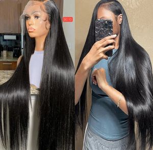 250 densité Straight Hd Frontal Wig 26 30 40 pouces 13x4 Lace Front Human Hair Wigs pour femmes pré-cueillies brésilien