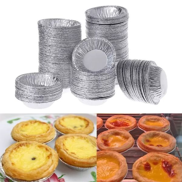 250 pièces/lot tasses en aluminium jetables cuisson cuisson Muffin Cupcake étain moule rond oeuf tarte boîtes