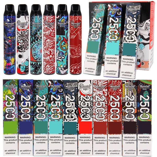 2500 Bouffées Monster Max Jetable Vape Stylo Eletronic Cigarette 950MAH 7.5ML 10 Couleur Dispositif VS Bang xxl Cartouche E cigrette Vapeur