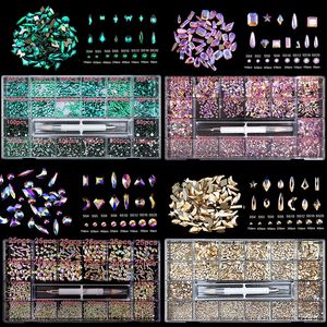 250028003100PCS Luxe glanzende diamant nail art s ab crystal decoraties set 1 pcs pick -up pen in grids box 21 vorm 240328