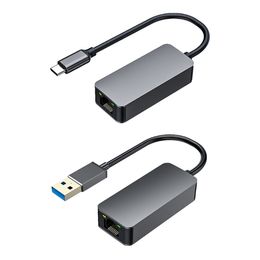 Adaptador de Cable Ethernet USB3.0 de 2500Mbps, USB tipo C de alta velocidad de 2,5 Gigabit a tarjeta de red Lan RJ45, aleación de aluminio