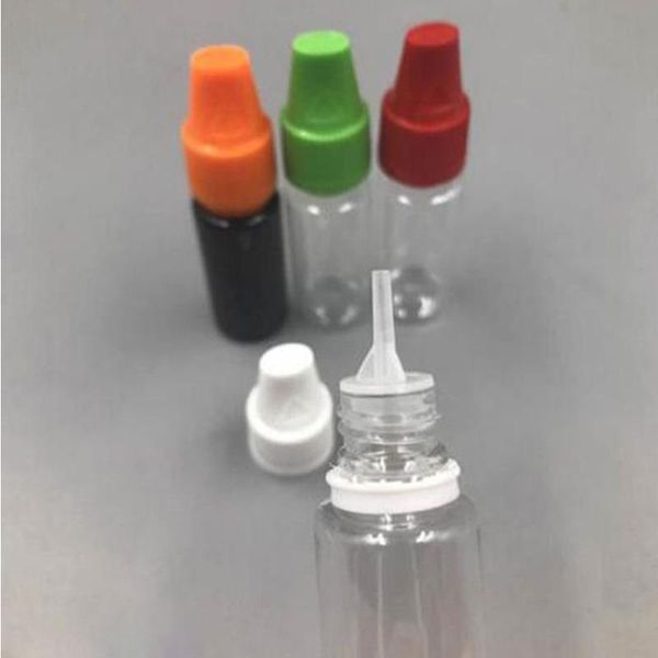 2500 piezas/lote Tamper a prueba de niños Capas evidentes TPD 10 ml de botellas de PET para aceite Ejuice Eliquid Plastic Dropper botellas con punta delgada en la venta