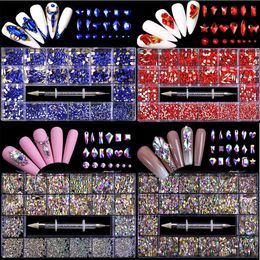 Kit de Nail Art 2500 pièces, boîte de 21 grilles, ensemble de tailles mixtes, 1 pièce, stylo de ramassage, décorations en cristal de verre, pierres précieuses plates 3D AB 240113