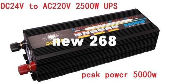 Livraison gratuite 2500W 5000W (crête) 12V 24V à 220V Onduleur + Chargeur UPS, Charge silencieuse et rapide