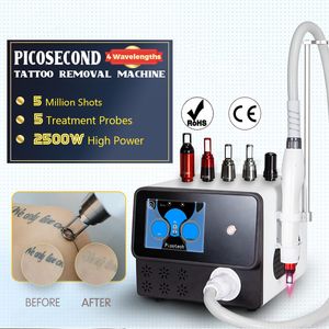 2500 W Hoog vermogen 5 sondes Picolaser Pigmentbehandeling Tatoeageverwijdering Sproet Acne Eliminatie-apparaat Q Switch Nd Yag Picosecond Huidreiniging Whitening