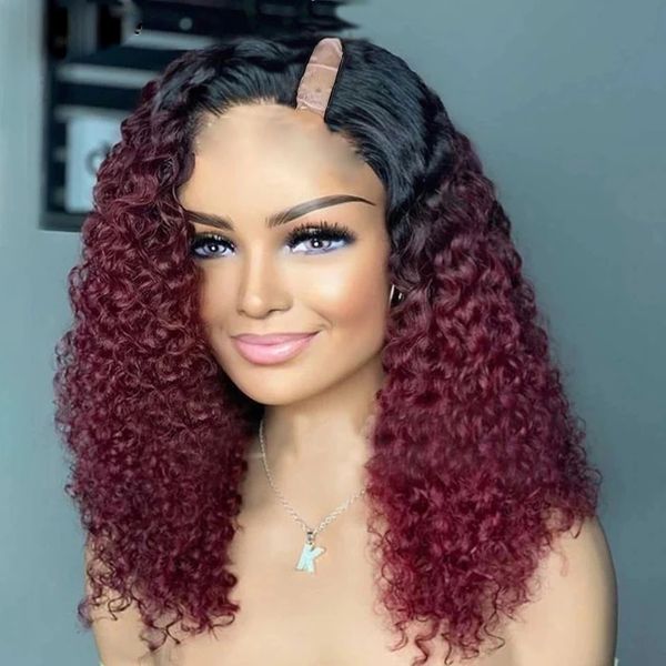 250 densité perruques Ombre bordeaux rouge 99j Bob profond bouclés U partie 100% cheveux humains non transformés pour les femmes Remy forme en V avec des sangles