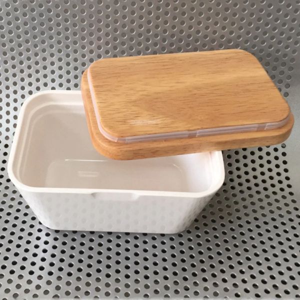 Boîte de beurre 250g / 400g Plat de mélamine avec porte-couvercle en bois servant un contenant de rangement en bois de mélamine de service en mélamine