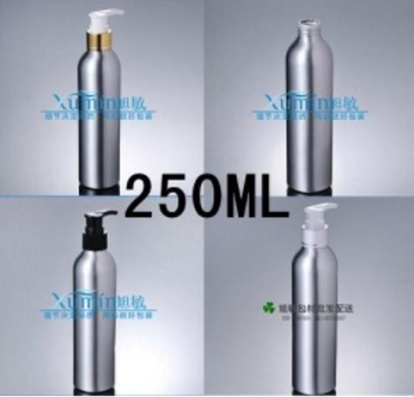 250 ml envío libre 100 unids / lote fábrica al por mayor de alta calidad loción de aluminio Botella de la bomba para el empaquetado cosmético