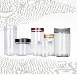 Petits pots transparents en plastique PET avec couvercle en aluminium, pot d'échantillon cosmétique vide avec couvercle, en stock 1338T, 250ml, 350ml