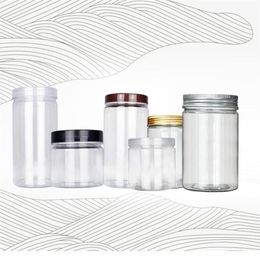 Petits pots transparents en plastique PET avec couvercle en aluminium, pot d'échantillon cosmétique vide Transparent avec couvercle en stock 1220f de 250ml 350ml