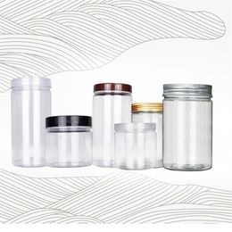 Petits pots transparents en plastique PET avec couvercle en aluminium, pot d'échantillon cosmétique vide avec couvercle, en stock 242f, 250ml, 350ml