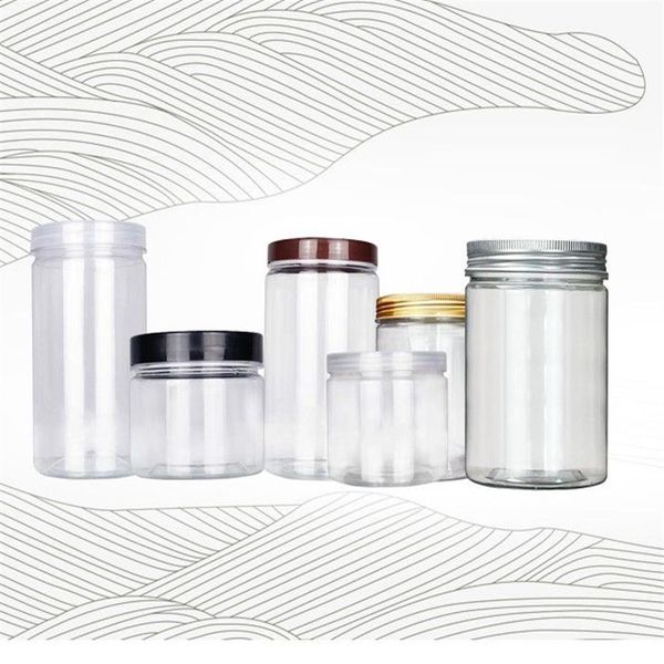 Petits pots transparents en plastique PET avec couvercle en aluminium, pot d'échantillon cosmétique vide avec couvercle, en stock 256U, 250ml, 350ml
