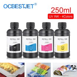 Juego de 4 colores de 250ML, tinta LED UV para cabezal de impresión DX4 DX5 DX6 DX7 para impresora plana UV 1390 R1800 R1900 4800 4880 7880 9880 2532