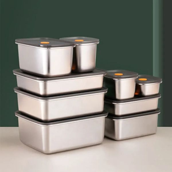 250 ml/600ml/1000ml 304 Caja de lonchera de bento de acero inoxidable con recipientes de alimentos de tapa Caja de almacenamiento de refrescos para fugas para el hogar