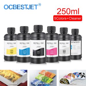 Kits de recharge d'encre 250 ML 6 bouteilles/ensemble LED UV pour tête d'impression DX4 DX5 DX6 DX7 1390 4800 4880 7880 9880 imprimante-BK C M Y WH nettoyage