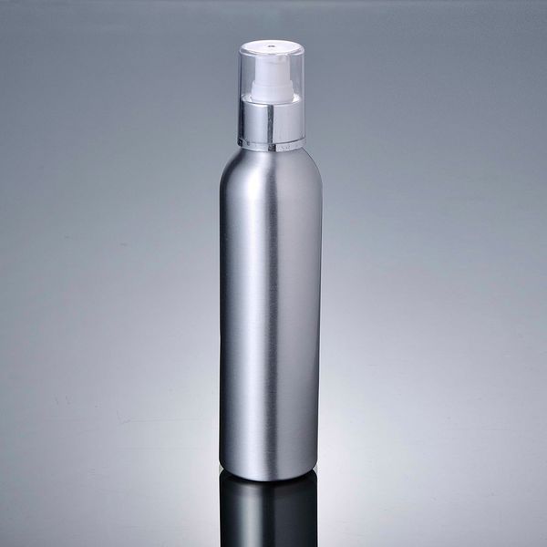 Botella de aluminio de 250ml con dispensador con pulsador plateado, loción, emulsión, suero, tóner facial, base, cuidado de la piel, embalaje cosmético