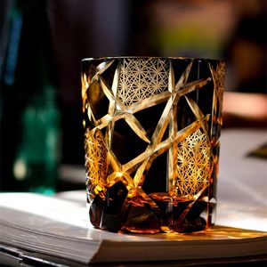 Verre de cristal de whisky noir ambre de 250ml, foudre Edo Kiriko, tasse à vin royale japonaise sculptée, gobelet à Cognac, goutte de reniflard 240127