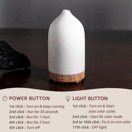 250 ml de aromaterapia Difusor de aceite esencial Humidificador de aire fresco Difusor de cerámica con luces LED de 7 colores adecuados para el enchufe del hogar
